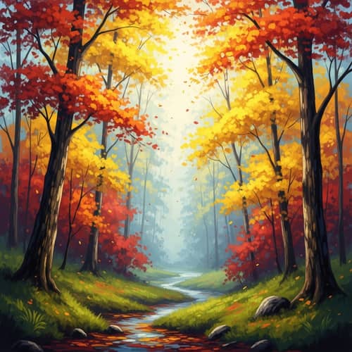 Mystical Forest in Vibrant Autumn Colors | Impressionism Style