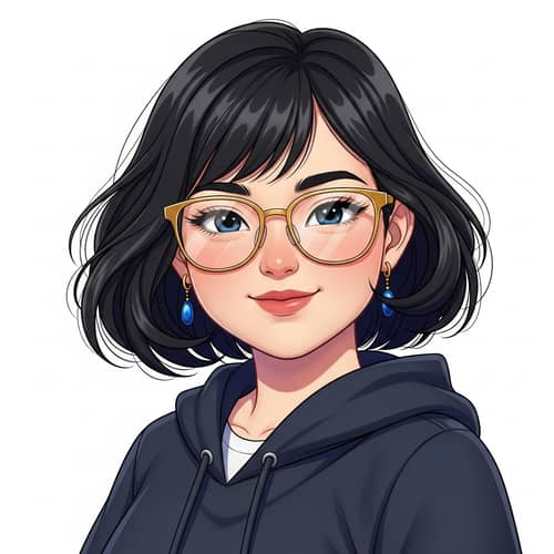 Asian-European Anime Girl with Chubby Cheeks & Gold Glasses