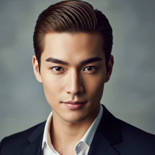 Stunning Asian Man with Monolid Eyes and Slicked-Back Hair