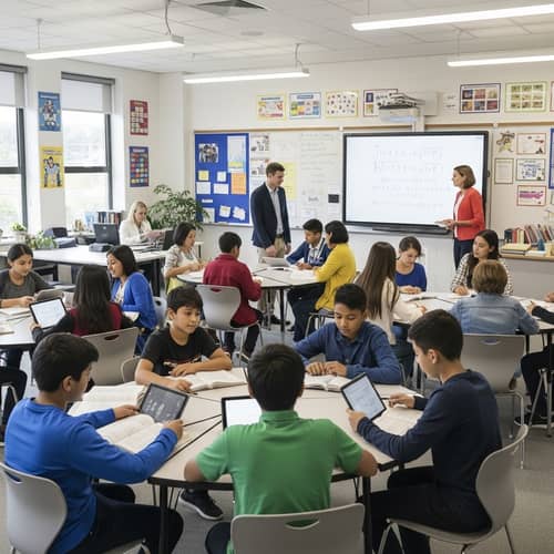 Modern Classroom Setting for Engaging Learning | Diverse Students & Teachers