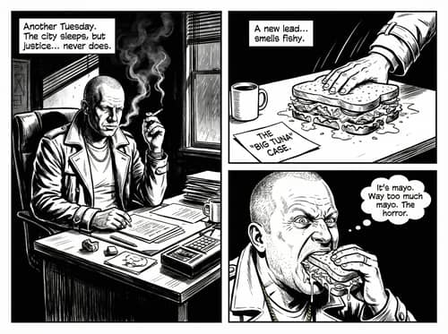 Gritty Noir Comic: Humorous 3 Panel Adventures