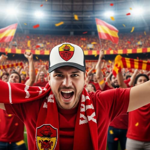 Passionate Fan Cheering for Football Team | Red Devil Emblem