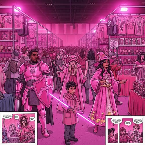 Vibrant Pink Comicon: Diverse Cosplay & Pop-Culture Universes