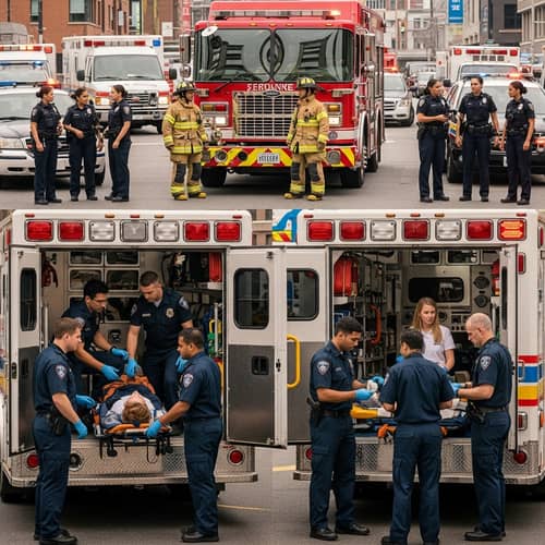 Diverse Emergency Services in Urban Setting - First Responders in Action