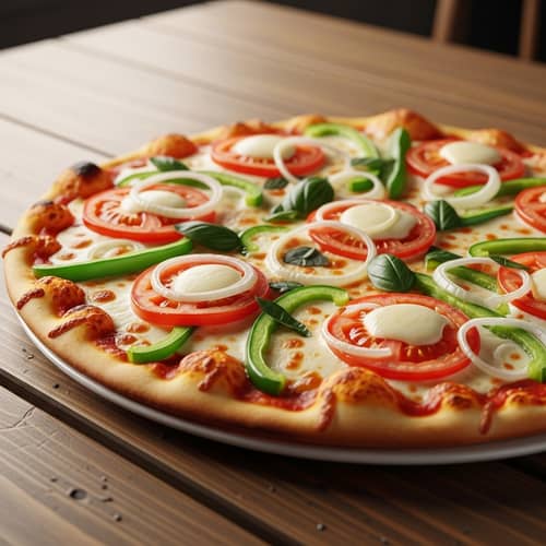 Delicious Vegetarian Pizza Loaded with Capsicum, Tomato, Onion & Cheese
