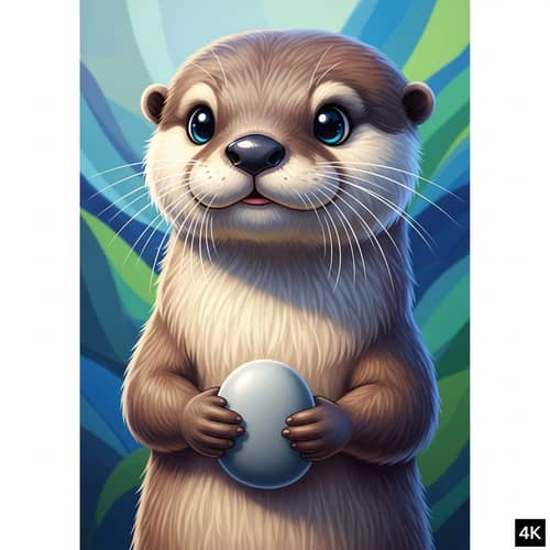 Detailed Digital Painting of Cute Cartoon Otter in Vibrant Colors
