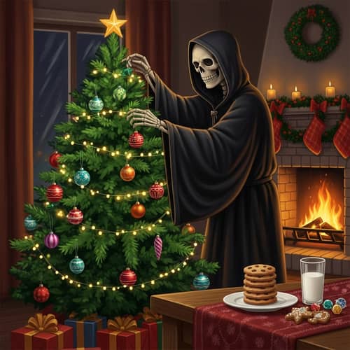 Christmas Decorating with Death | Festive Skeleton in Robe
