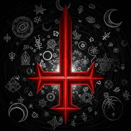 Dark Gothic Digital Painting with Inverted Red Cross
