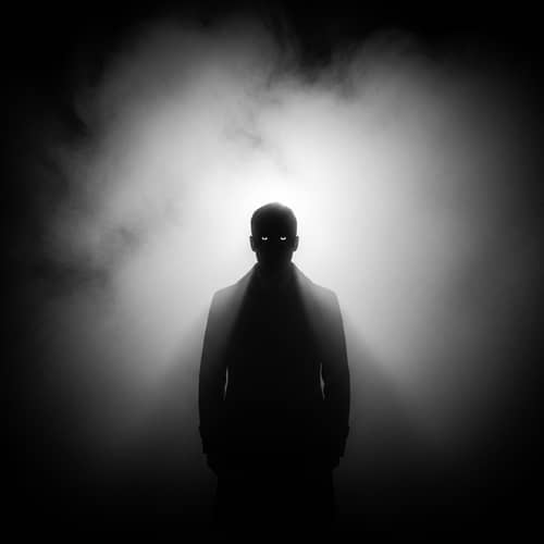 Enigmatic Figure Emerging from Dense Mist - Noir Photography