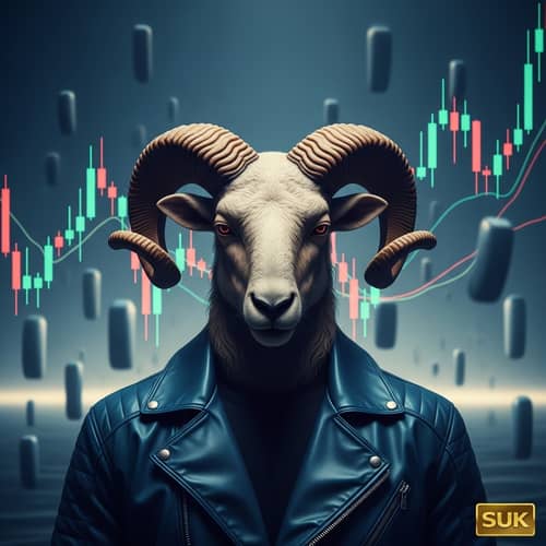 8K Mythological Man with Ram's Head in Blues | Surreal Financial Data