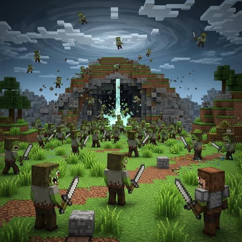 Pixelated Zombie Horde in Block World - Battle the Onslaught