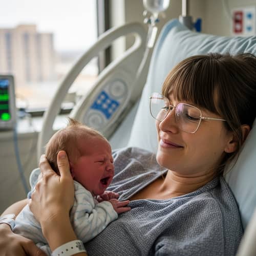 Caucasian Mother with Newborn Baby in Hospital | Heartwarming Moment
