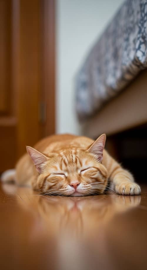 Realistic Ginger Cat Lying Near Bedroom Entrance