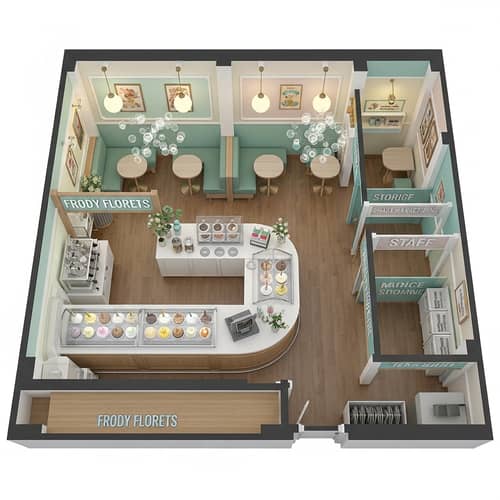 Frosty Florets Ice Cream Shop | Compact Architectural Floor Plan