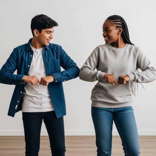 Joyful South Asian Boy and Black Girl Dancing Together