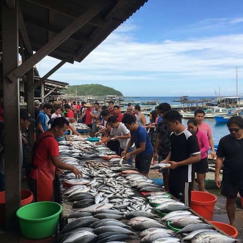 Bustling Fish Port with Diverse Marine Life | Market Hustle Scene