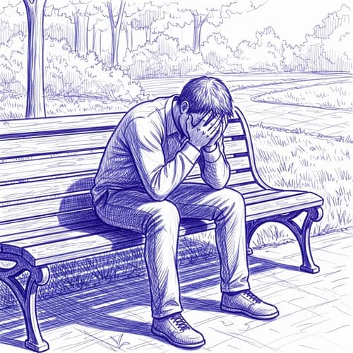 Emotionally Distressed Man on Park Bench - 8K Ultra HD Drawing