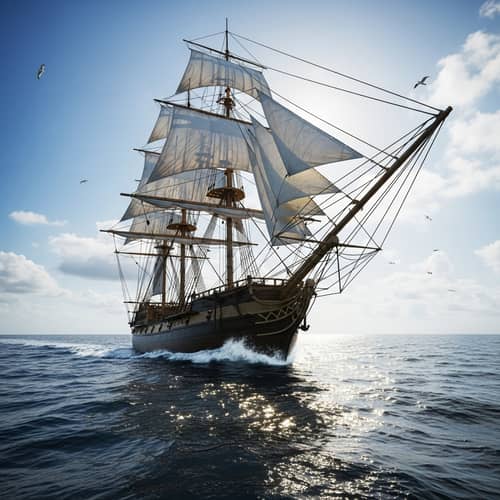 Majestic Ship Sailing in Open Sea