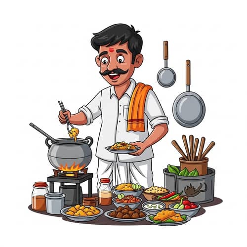 Cartoon Man in Dhoti & Shirt for Outdoor Catering