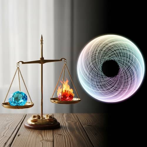 Contrasting Concepts: Balanced Scales, Blue and Red Crystals