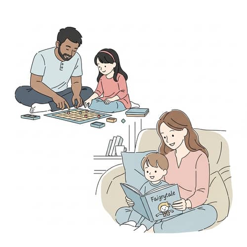 Parent-Child Relationships in Minimalist Art Style
