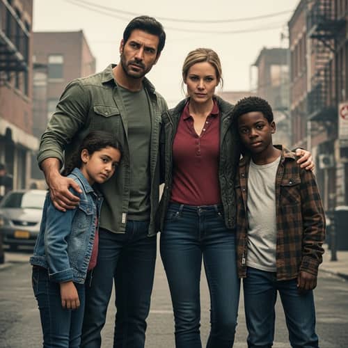 Family Unity in Gritty Urban Landscape - Safety & Resilience