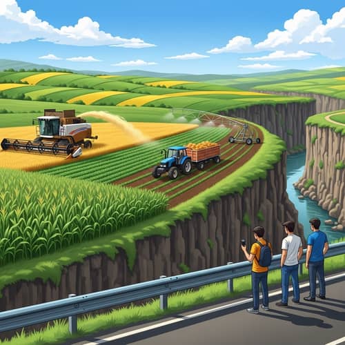 Agricultural Landscape over Akhuryan River Gorge | Farming Scene
