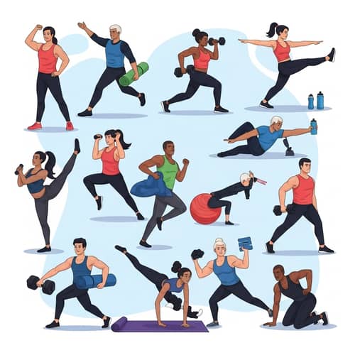 Global Health & Fitness: Diverse Individuals in Dynamic Wellness Activities