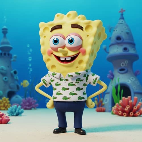 Cartoonish Sea Sponge in Lacoste-style Clothing