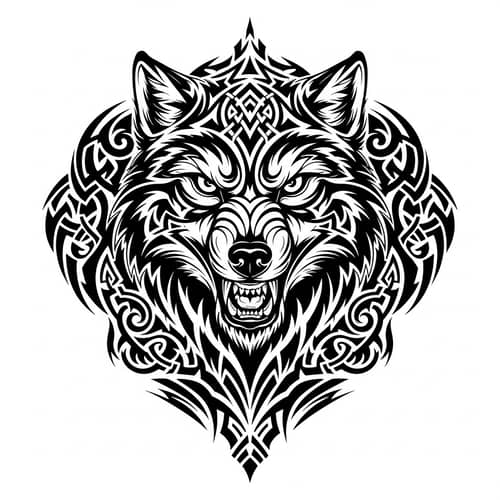 Tribal Wolf Tattoo Design for Men's Chest - Monochromatic Art