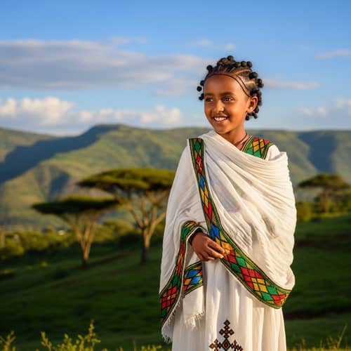 Young Ethiopian Girl in Traditional Clothing | Ethiopia Landscape