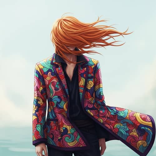 Enigmatic Figure in Vibrant Cloak: Intrigue and Wonder