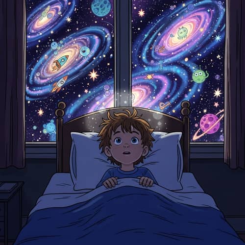 Young Boy Alex: Imagining Adventures Among Distant Galaxies