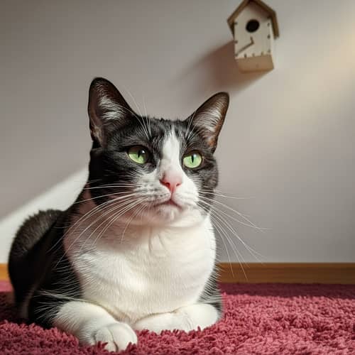 Black and White Domestic Short-Haired Cat with Green Eyes