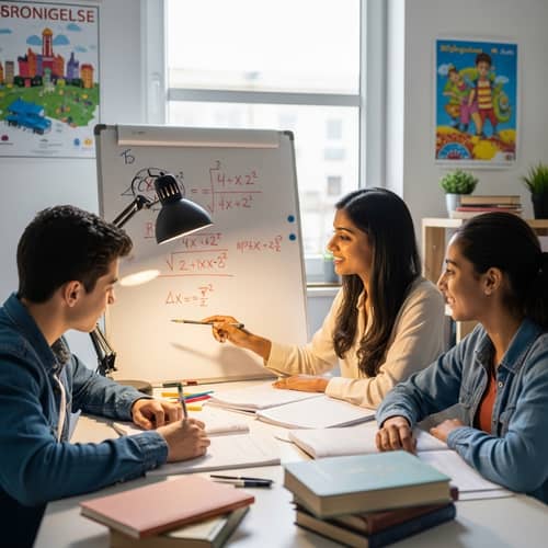 Engaging Home Tuition Scene with Female Tutor Explaining Mathematics