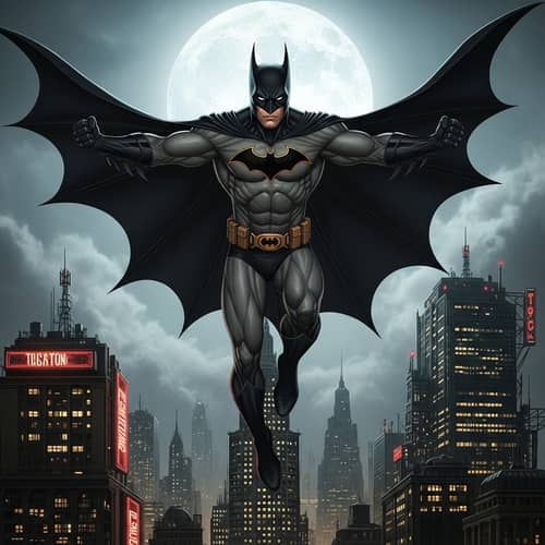 Dark Knight Hero in Gotham: Action-Packed Superhero Scene