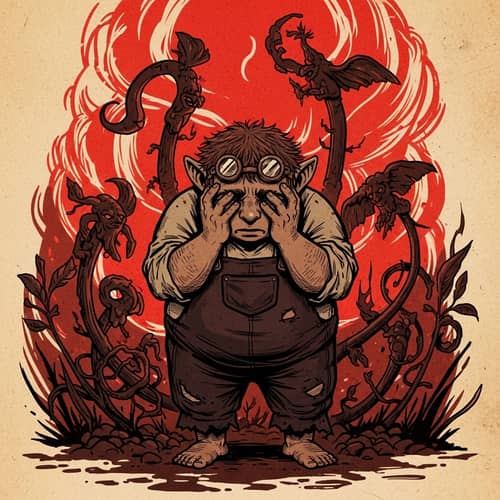 Vivid Hobbit Sorcerer in Despair - Medieval Style Painting