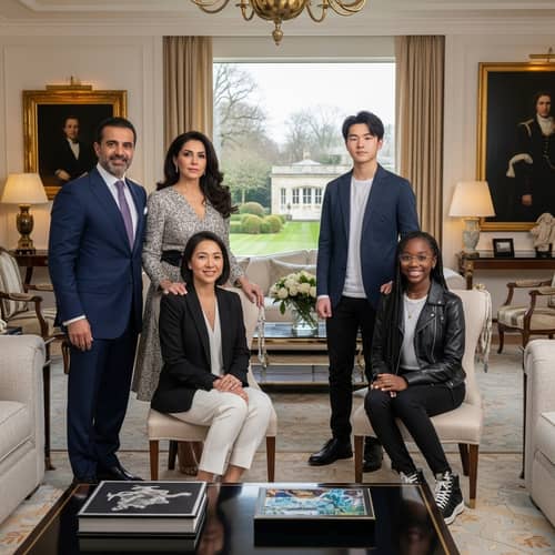 Affluent Multicultural Family in Luxurious Living Room