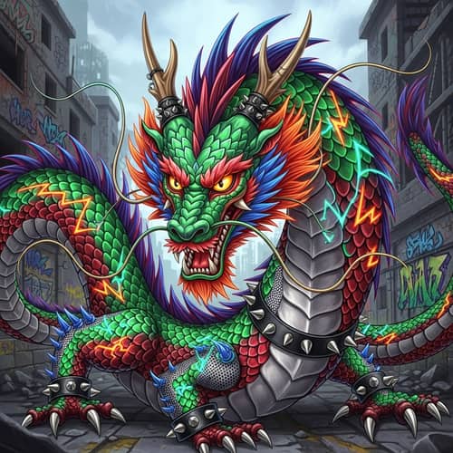 Punk Chinese Dragon with Vibrant Colors & Urban Vibe