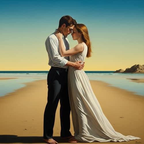Tender Embrace on Deserted Beach: Surrealism Romance