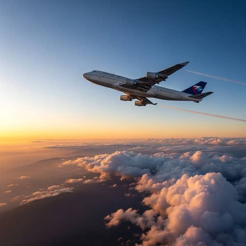 Airplane Soaring High in Sky