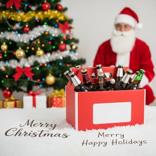 Festive Christmas Beer Box Under Tree with Santa Claus