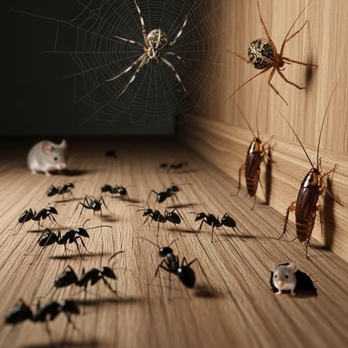Common Household Pests: Ants, Cockroaches, Spider, and Mouse - Detailed Image