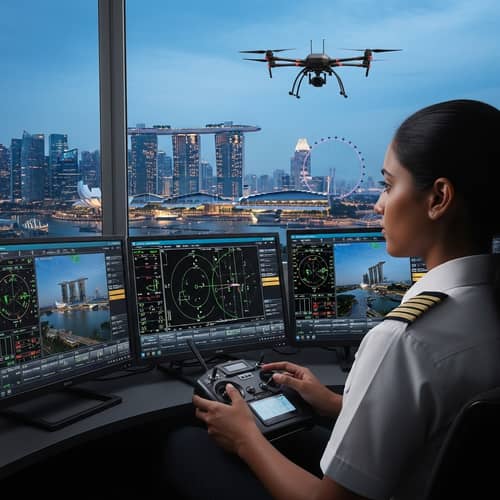 Skilled UAV Pilot in Singapore | City Skyline Background