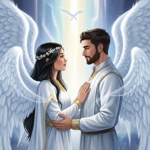 Divine Couple Embracing Love | Ethereal Relationship Moment