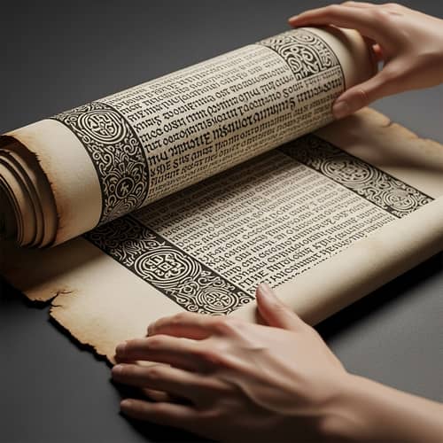 Ancient Parchment Scroll with Handwritten Sacred Writings
