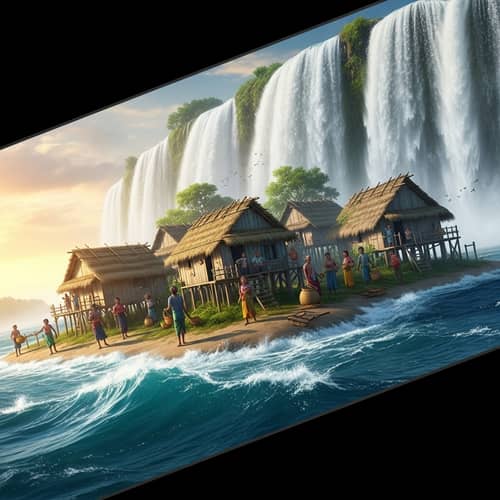 8K Ultra High Definition Waterfall Village Scene