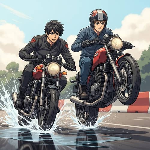 Intense Motorcycle Race with Determined Riders