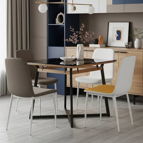 Modern 4 Seater Dining Table with Chairs | Sleek Design in Earth Tones