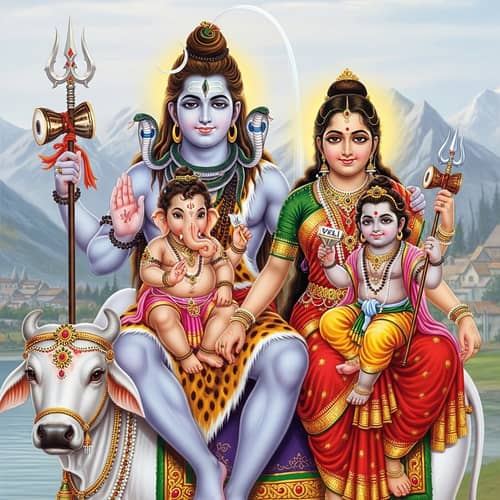 Divine Lord Shiva and Maa Parvati Art | Ganesha and Kartikeya